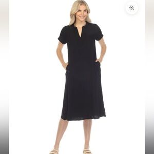 Honest Cotton Dress Black Capsule Short Sleeves Loose Fit Lagenlook S/M